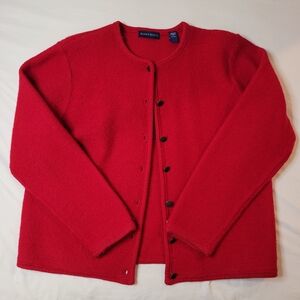 Karen Scott Bright Red Button-Up Crewneck Cardigan